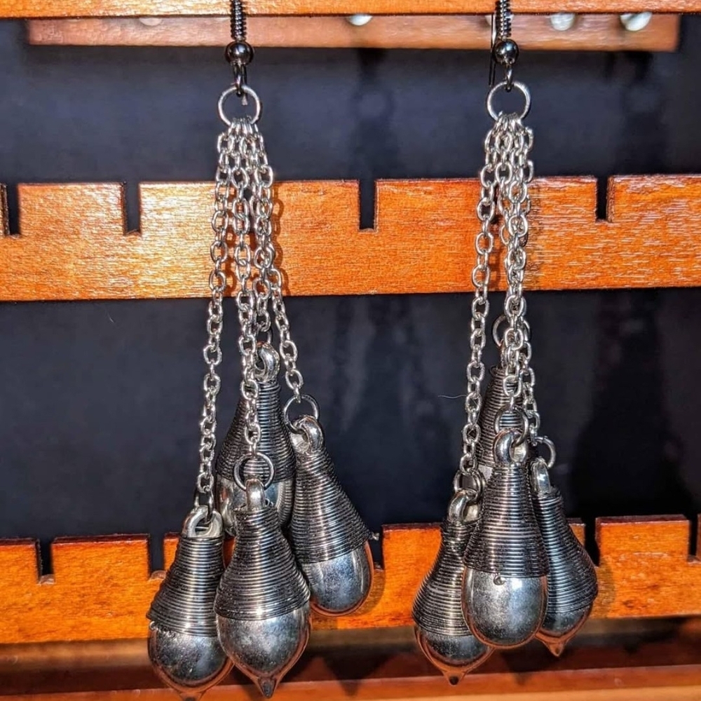 Silver Teardrop Chain Earrings